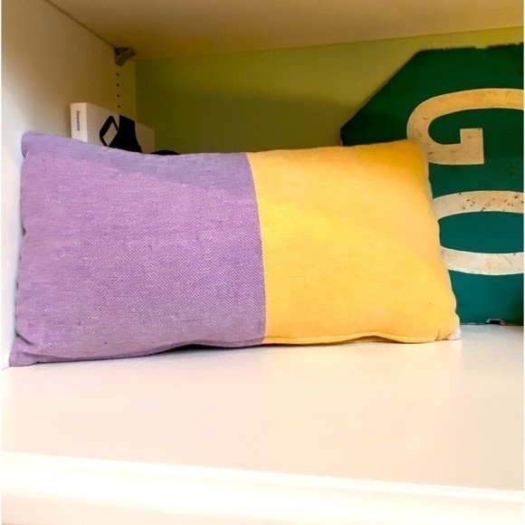 Purple + Gold Color Block Nap Pillow Lumbar Pillow Organic Cotton Loom Weave Zip - Picture 6 of 14